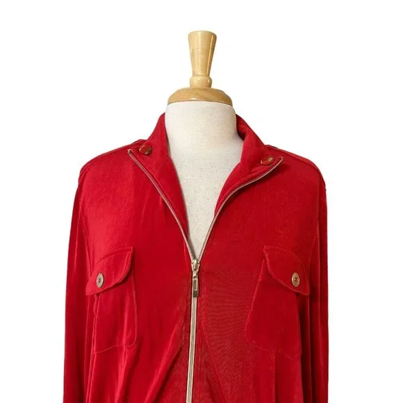 Travelers by Chico's Women's Red Acetate Soft Shell Full Zip Jacket Size 3 XL - Picture 5 of 10